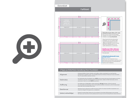 Product Bild faltblatt__gefalzt_auf_15_0_cm_x_26_5_cm__6-seiter_(wickelfalz)__beidseitig_bedruckt_(4_4_farbig_+_1_sonderfarbe_hks)