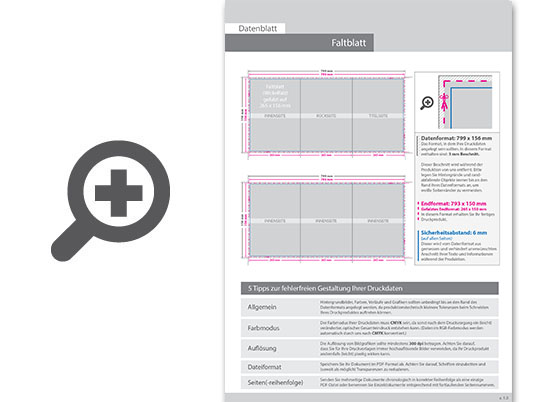 Product Bild faltblatt__gefalzt_auf_26_5_cm_x_15_0_cm__6-seiter_(wickelfalz)__beidseitig_bedruckt_(4_4_farbig_+_1_sonderfarbe_hks)