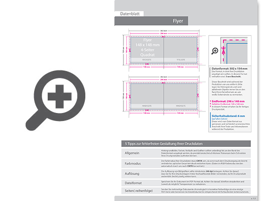 Product Bild hochglanz-uv-lack_faltblatt__gefalzt_auf_quadrat_14_8_cm_x_14_8_cm__vertikaler_mittelfalz__4-seitig