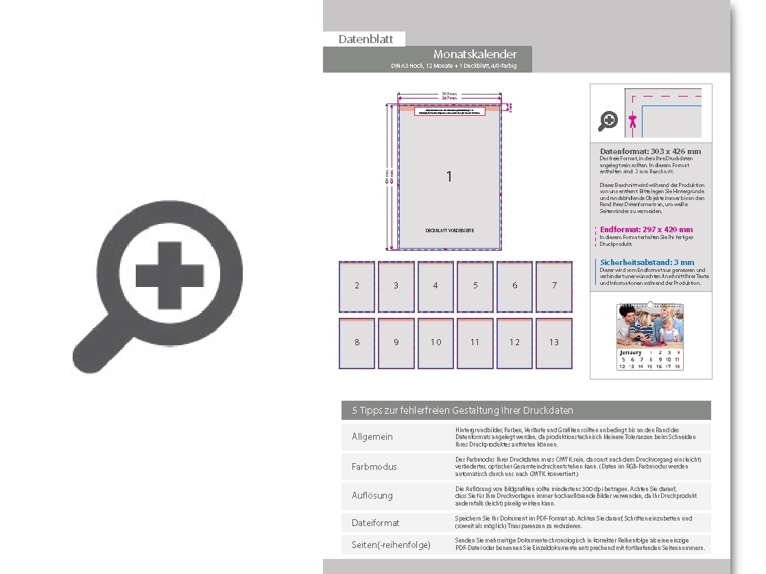 Product Bild monatskalender_13_blatt_(12_monate_+_deckblatt)__einseitig_bedruckt_4_0_farbig__din_a3_hoch_(297_x_420_mm)