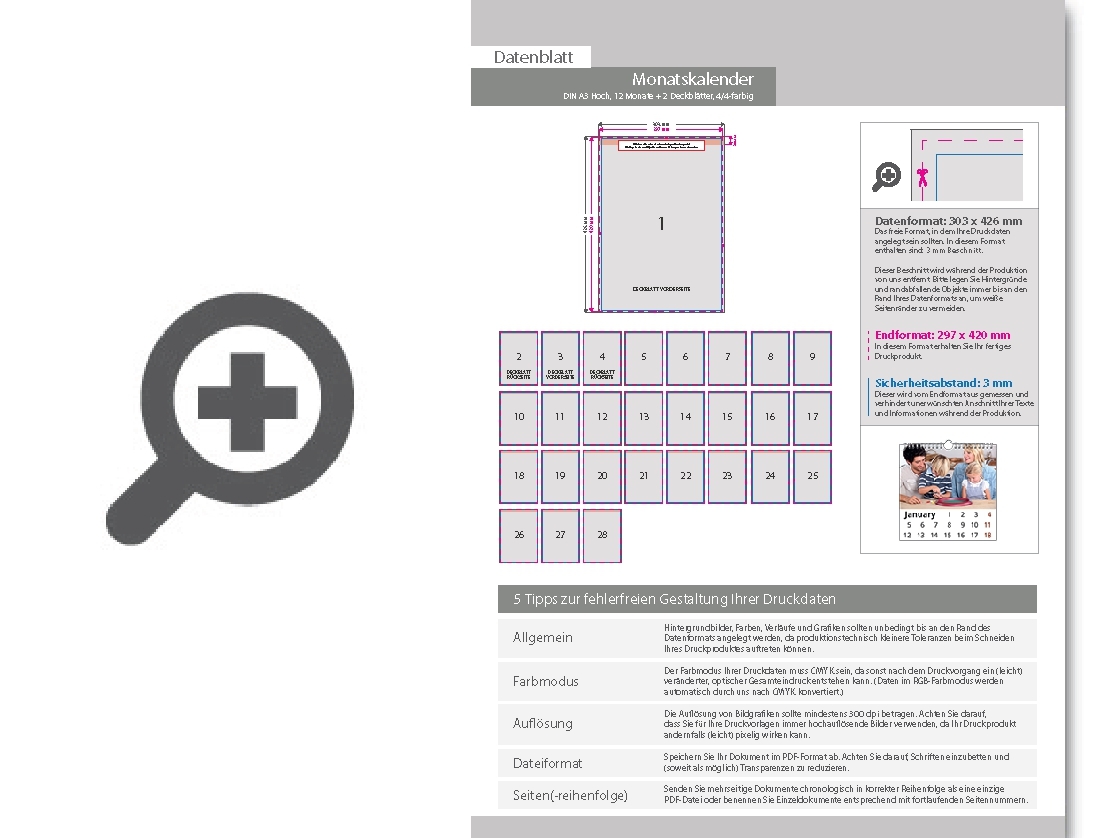 Product Bild monatskalender_14_blatt_(12_monate_+_2_deckbl__tter)__beidseitig_bedruckt_4_4_farbig__din_a3_hoch_(297_x_420_mm)
